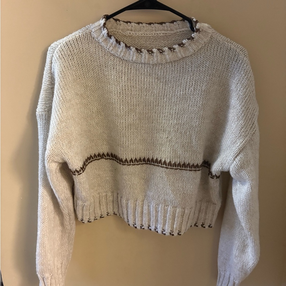 SHEIN Cream Sweater with Brown Detailing